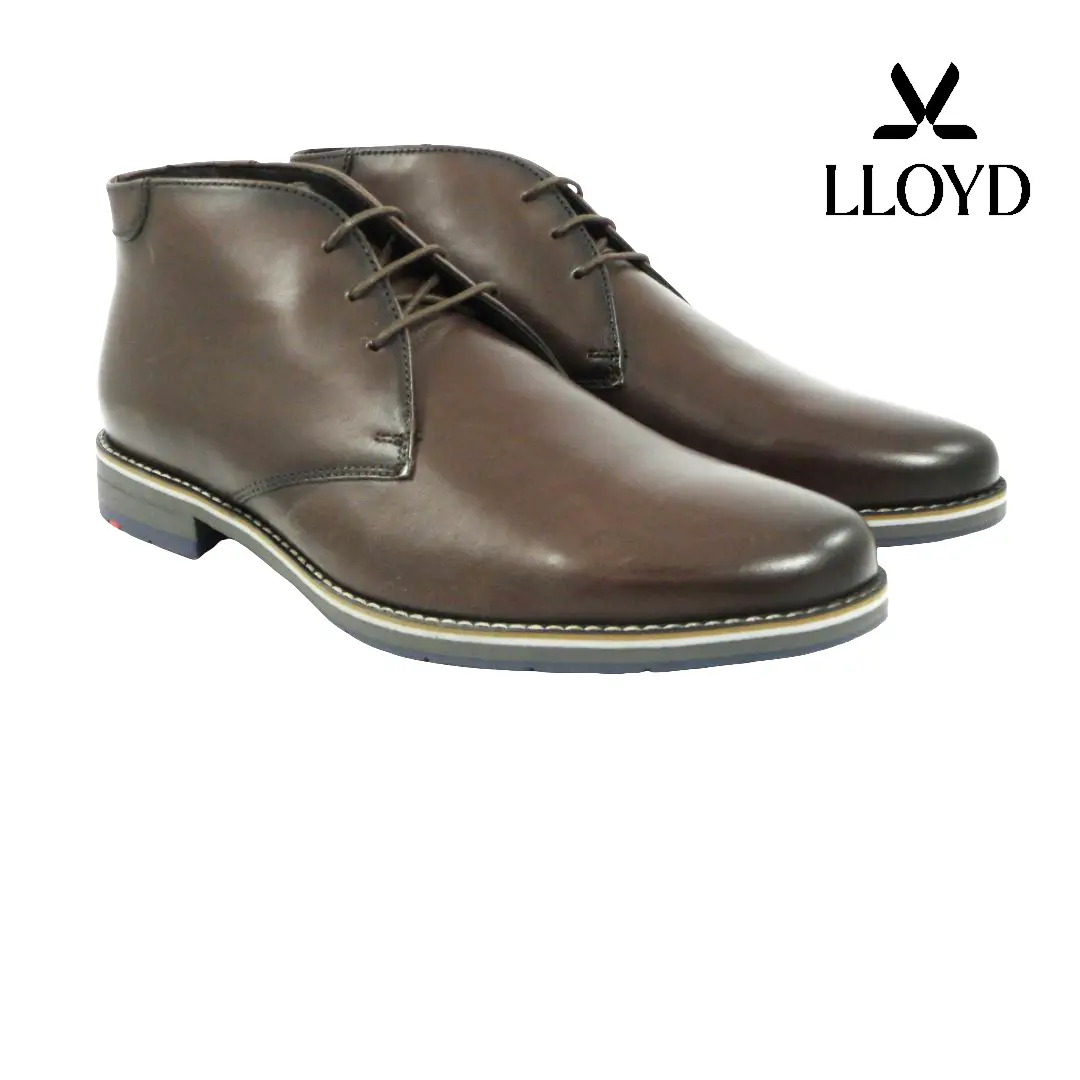 Lloyd 26-628 donkerbruine heren veterschoenen in hoog model met gladde afwerking en contrasterende zoolrand.