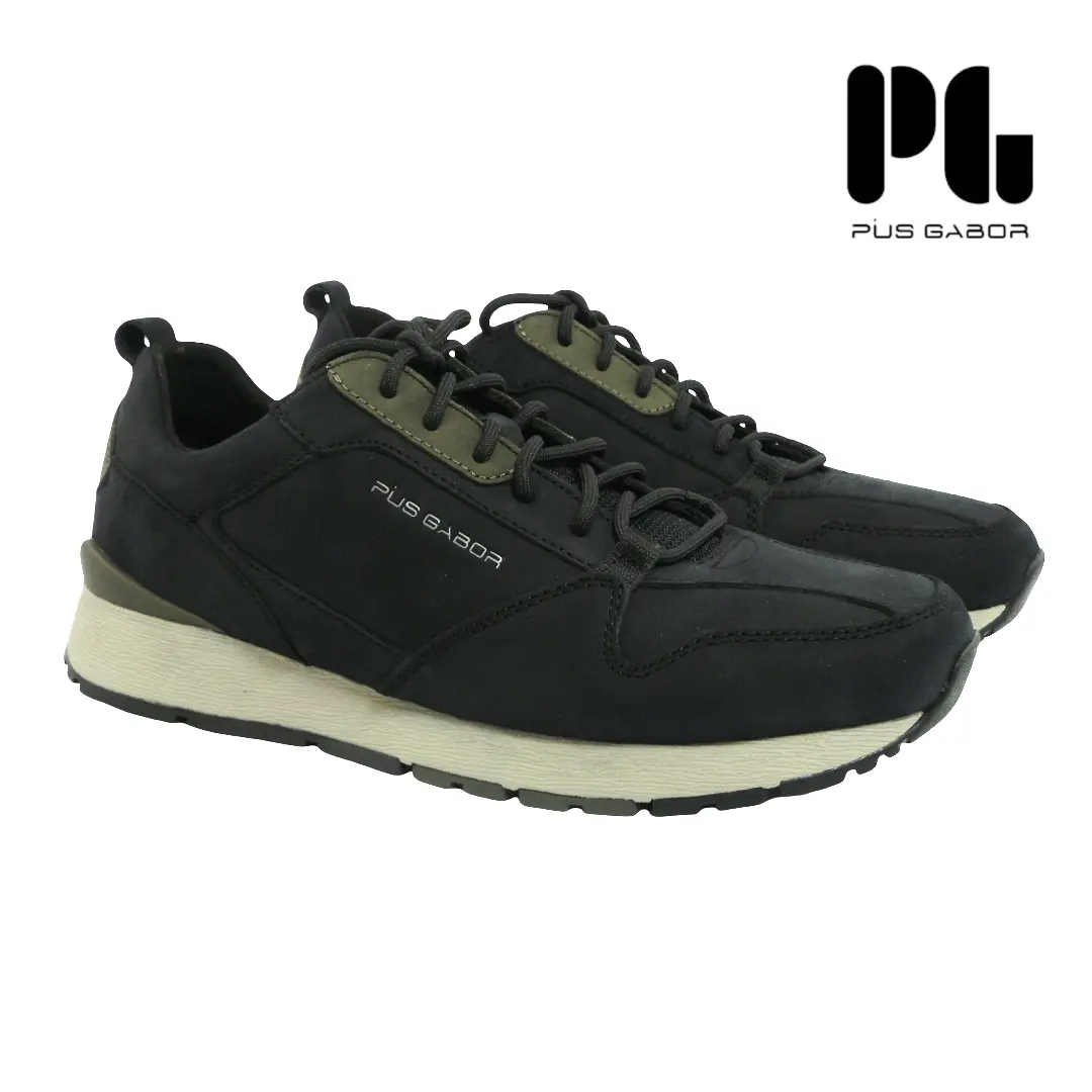Pius Gabor 1072.11-04 black/cactus nubuck herensneakers met groene accenten, uitneembaar voetbed en lichte flexibele zool.