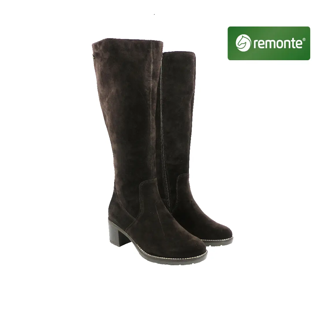 Remonte D2A78-25 Cigarre Darkbrown hoge dameslaarzen in donkerbruin met blokhak en ritssluiting