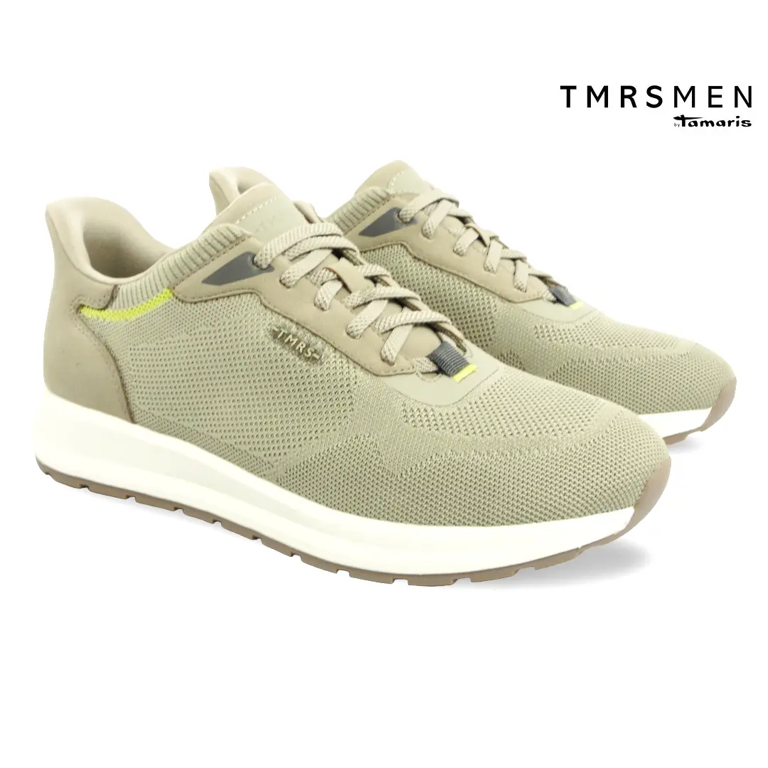 Tamaris Men heren sneakers taupe met mesh bovenwerk en elastische veters model 13604