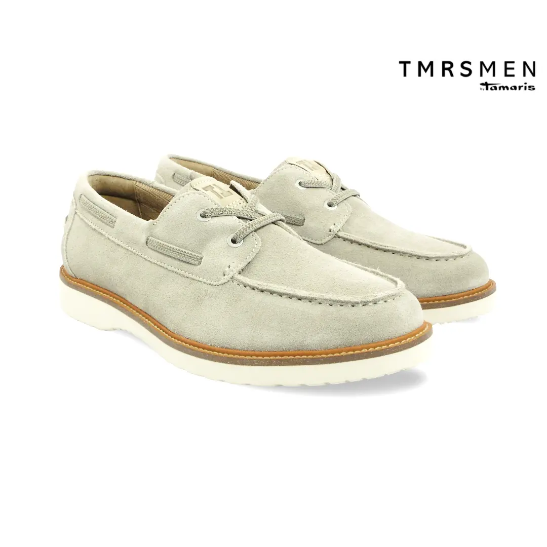 Tamaris Men heren veterschoenen beige suède casual met lichte zool